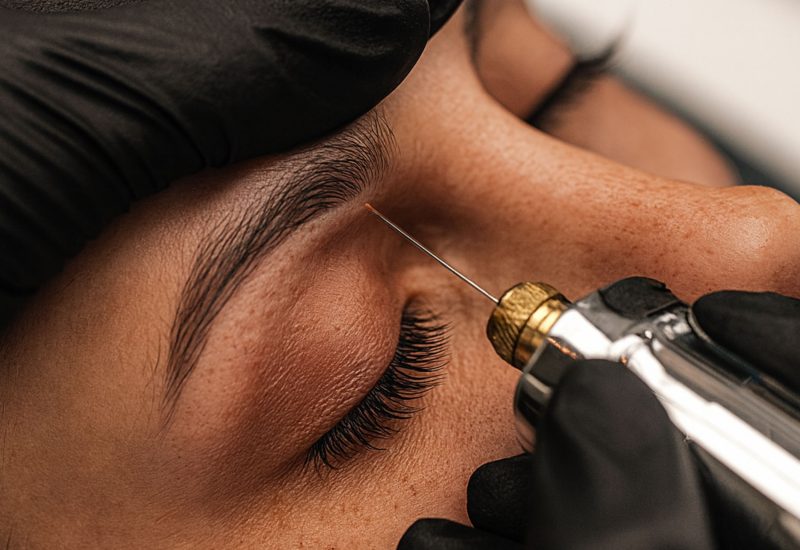 Provider using a plasma pen device near a patient's eye